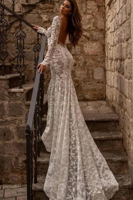 Elegant sweetheart longsleeves mermaid lace Wedding dresses (ZD14877)
