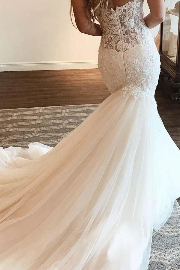 Elegant Sweetheart Mermaid Lace Long Wedding Dress With Beading (ZD15372)
