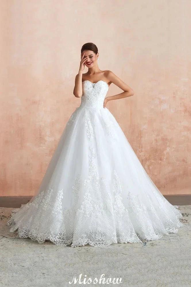 Elegant Sweetheart White Wedding Dress | Simple Tulle Beach Aline Ball Gown (ZD13985)