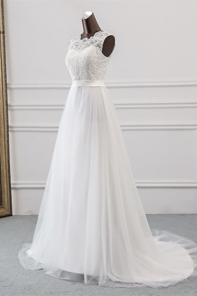 Elegant Tullace Jewel Sleeveless White Wedding Dresses with Appliques (ZD17422)