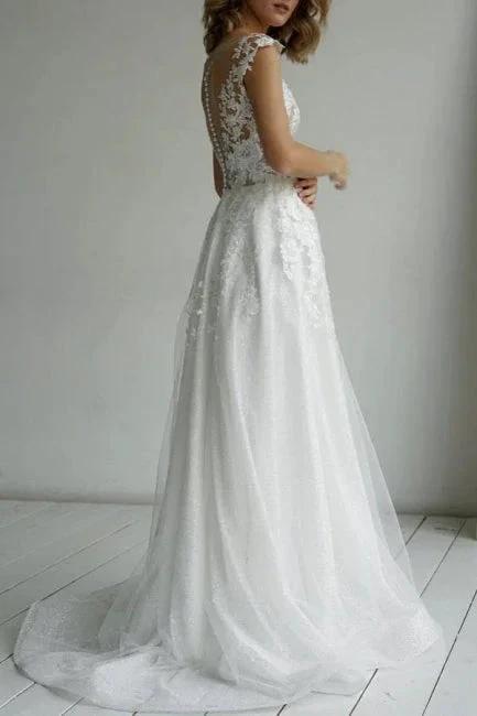 Elegant V-Neck A-Line Sleeveless Wedding Dresses With Lace (ZD14602)