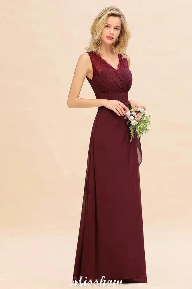 Elegant V-Neck aline Bridesmaid Dress Burgundy Backless Chiffon Party Dress (ZD12931)