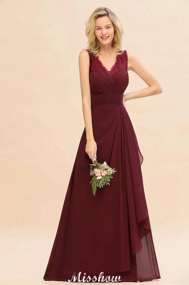 Elegant V-Neck aline Bridesmaid Dress Burgundy Backless Chiffon Party Dress (ZD12931)
