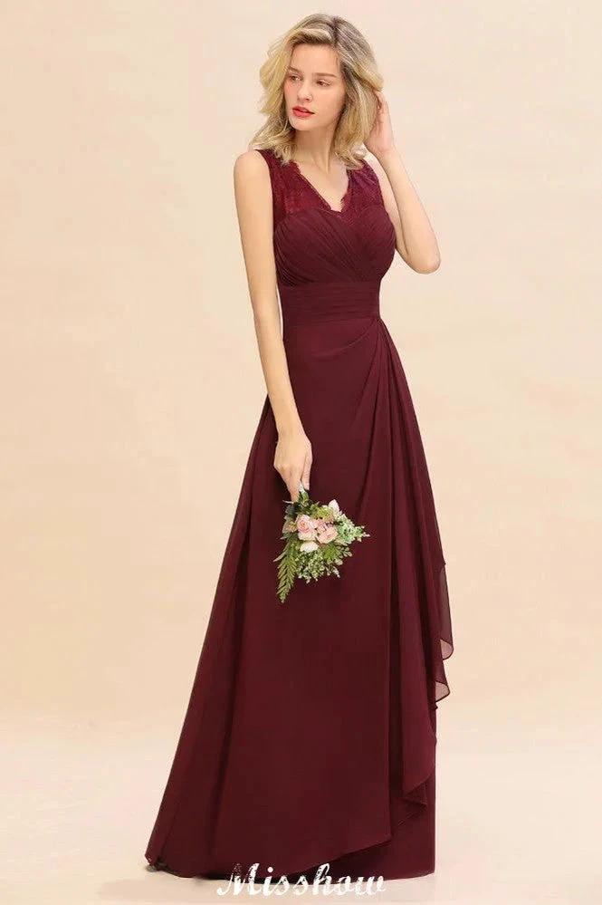 Elegant V-Neck aline Bridesmaid Dress Burgundy Backless Chiffon Party Dress (ZD12931)