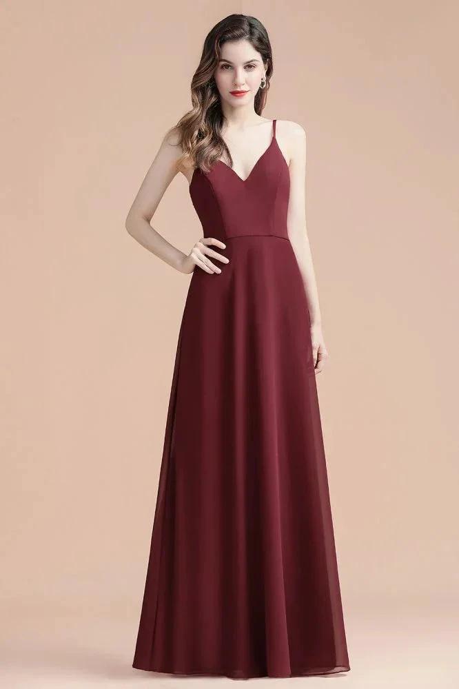 Elegant V-Neck Chiffon Aline Bridesmaid Dress Sleeveless Evening Prom Maxi Dress (ZD13087)
