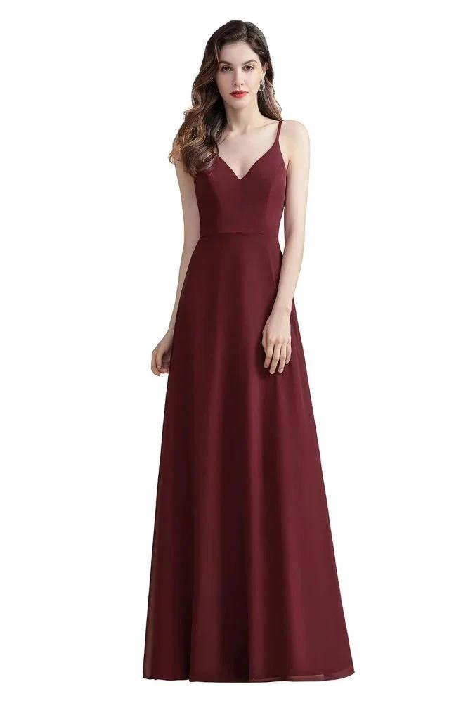 Elegant V-Neck Chiffon Aline Bridesmaid Dress Sleeveless Evening Prom Maxi Dress by misshow.com