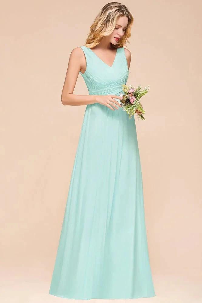 Elegant V-Neck Chiffon Bridesmaid Dress A-line Maxi Wedding Party Dress (ZD12972)
