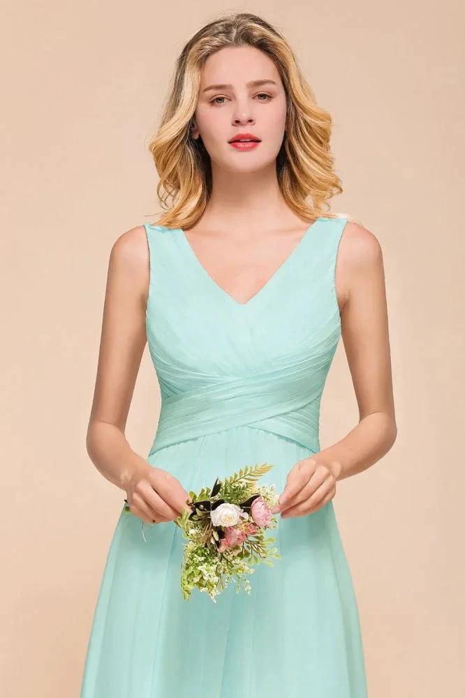 Elegant V-Neck Chiffon Bridesmaid Dress A-line Maxi Wedding Party Dress (ZD12972)