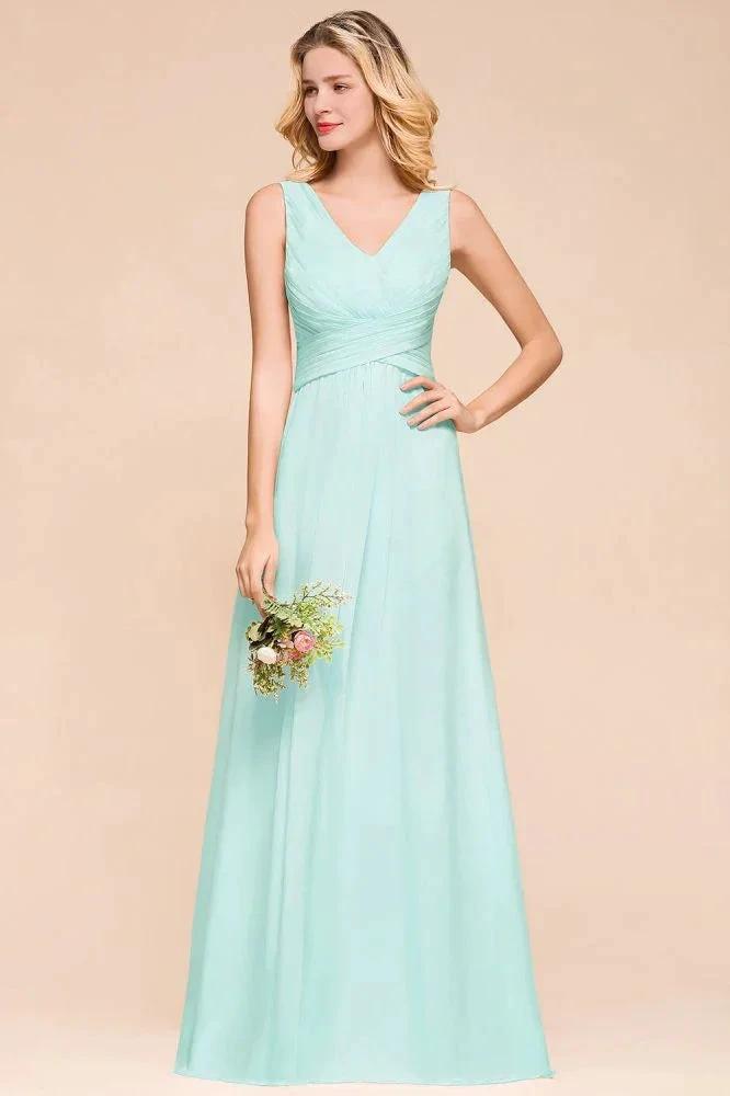 Elegant V-Neck Chiffon Bridesmaid Dress A-line Maxi Wedding Party Dress (ZD12972)