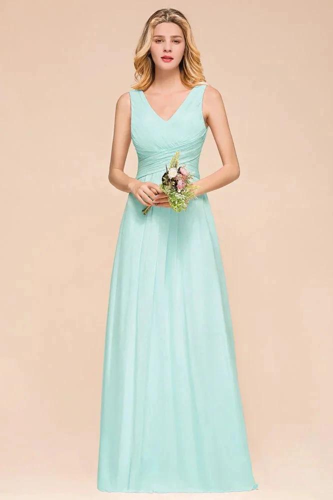 Elegant V-Neck Chiffon Bridesmaid Dress A-line Maxi Wedding Party Dress by misshow.com