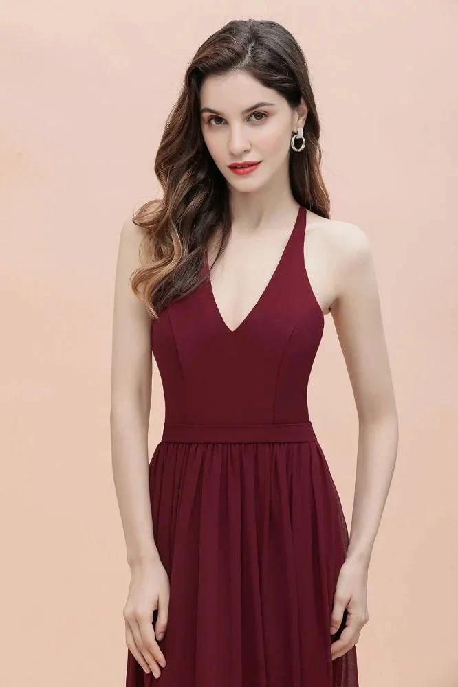 Elegant V-Neck Chiffon Bridesmaid Dress Backless aline Party Dress with Sequins (ZD13028)