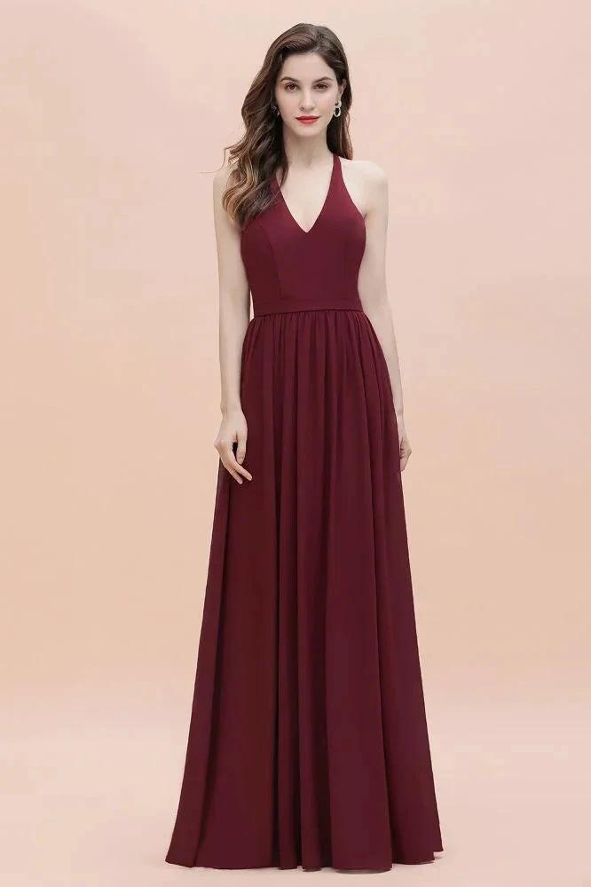Elegant V-Neck Chiffon Bridesmaid Dress Backless aline Party Dress with Sequins by misshow.com