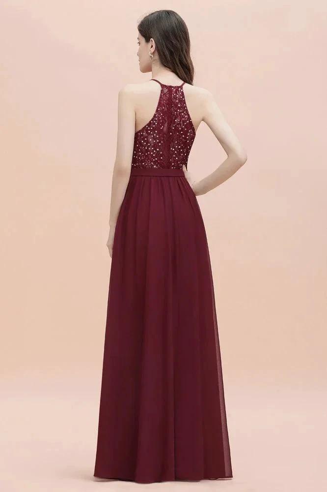 Elegant V-Neck Chiffon Bridesmaid Dress Backless aline Party Dress with Sequins (ZD13028)