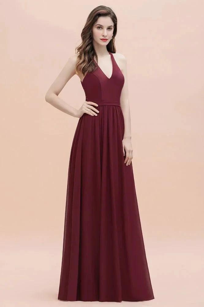 Elegant V-Neck Chiffon Bridesmaid Dress Backless aline Party Dress with Sequins (ZD13028)