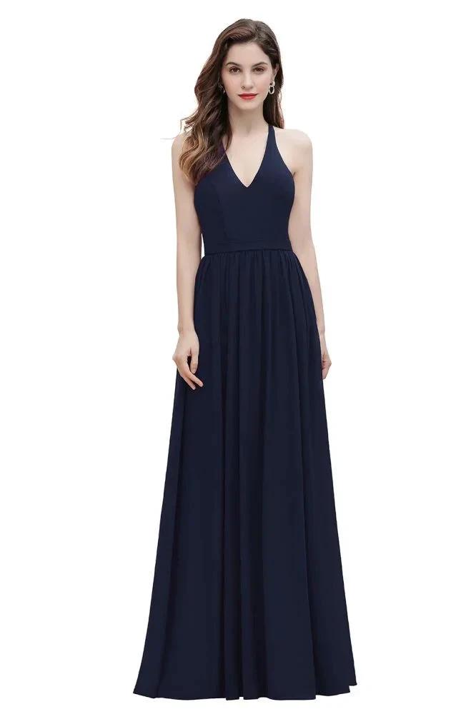 Elegant V-Neck Chiffon Bridesmaid Dress Backless aline Party Dress with Sequins by misshow.com