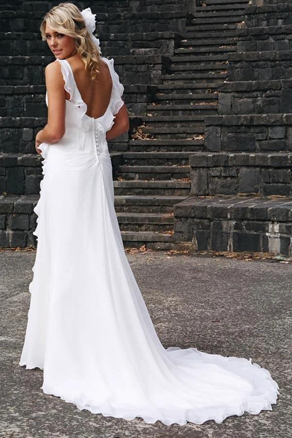 Elegant V-neck Chiffon Ruffles Sleeveless Wedding Dress Bridal Gowns (ZD15467)