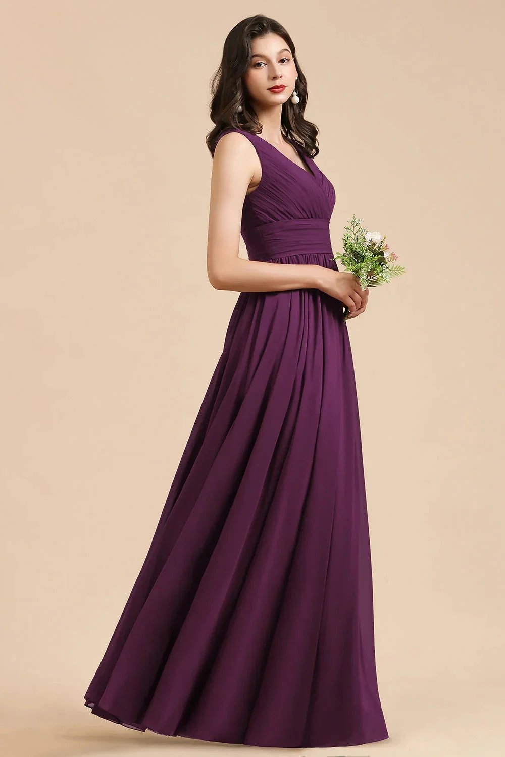 Elegant V-Neck Ruffle A-line Chiffon Lace Bridesmaid Dresses (ZD12875)