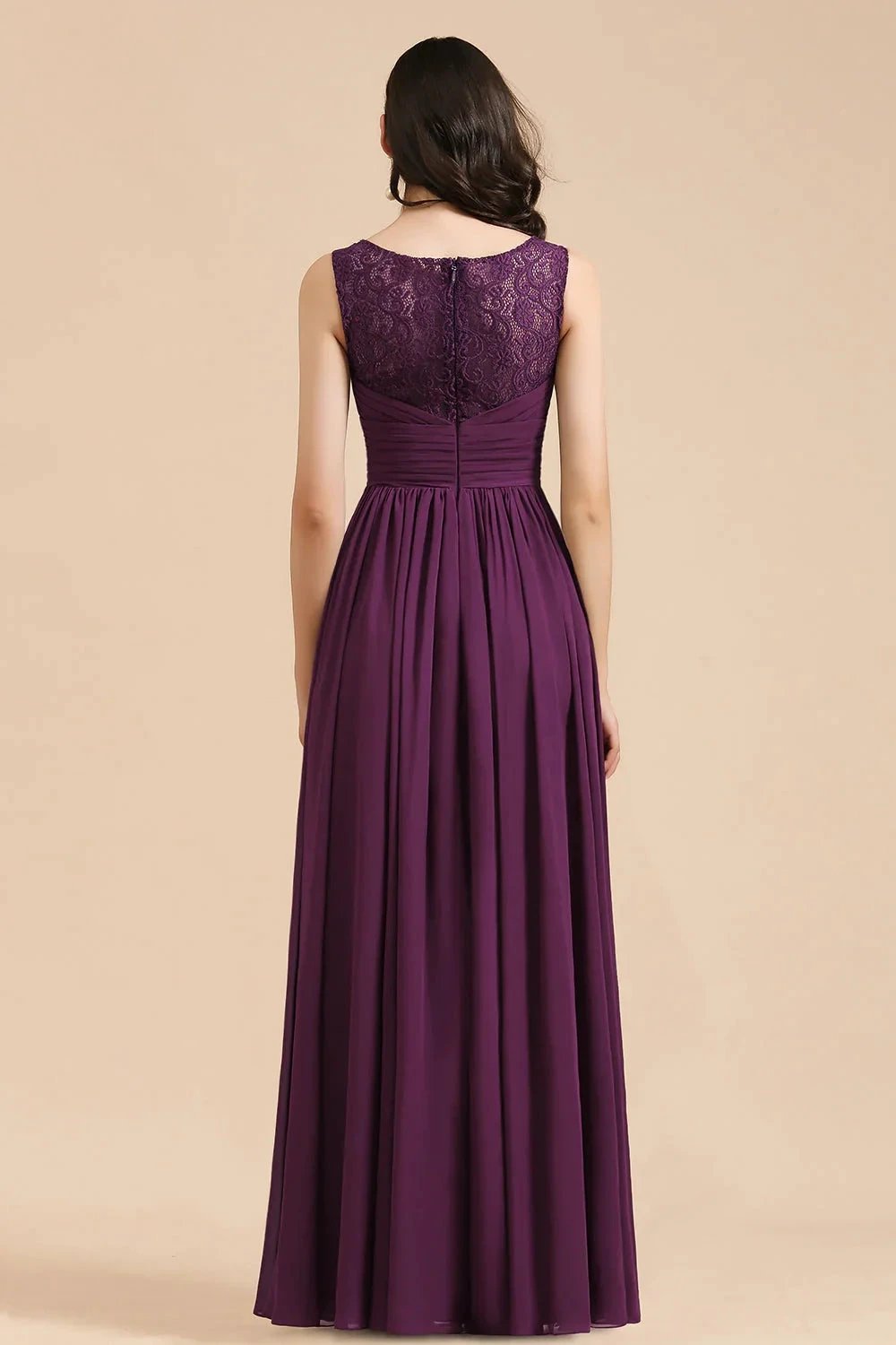 Elegant V-Neck Ruffle A-line Chiffon Lace Bridesmaid Dresses (ZD12875)