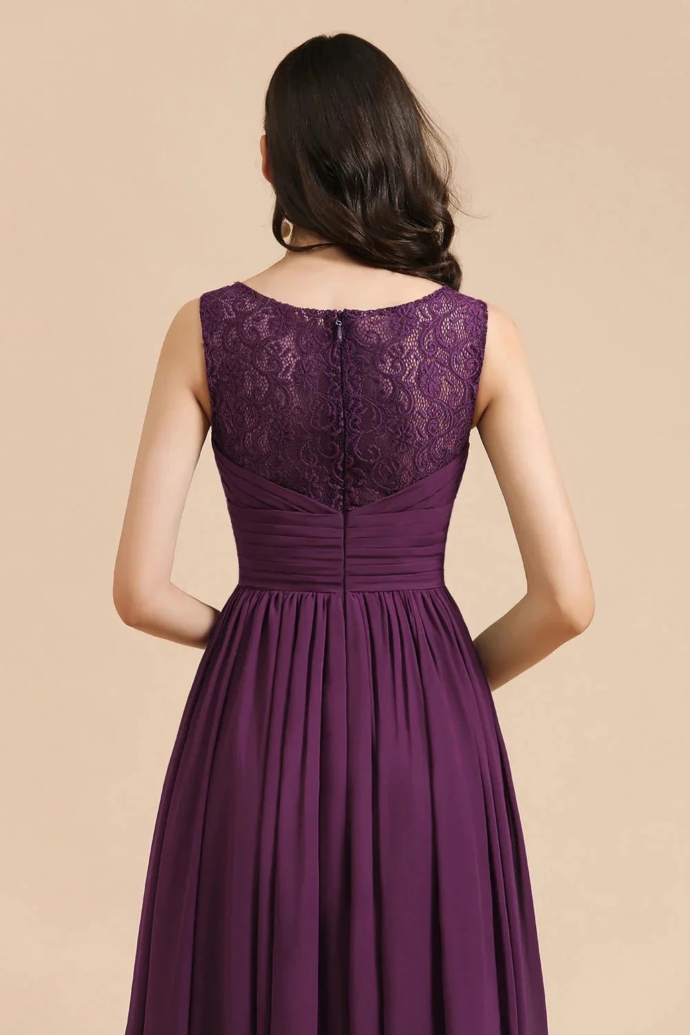 Elegant V-Neck Ruffle A-line Chiffon Lace Bridesmaid Dresses (ZD12875)