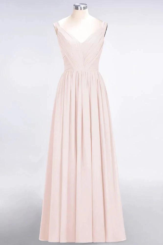 Elegant V-Neck Strap Backless Ruffles Chiffon Floor-Length Bridesmaid Dress by misshow.com