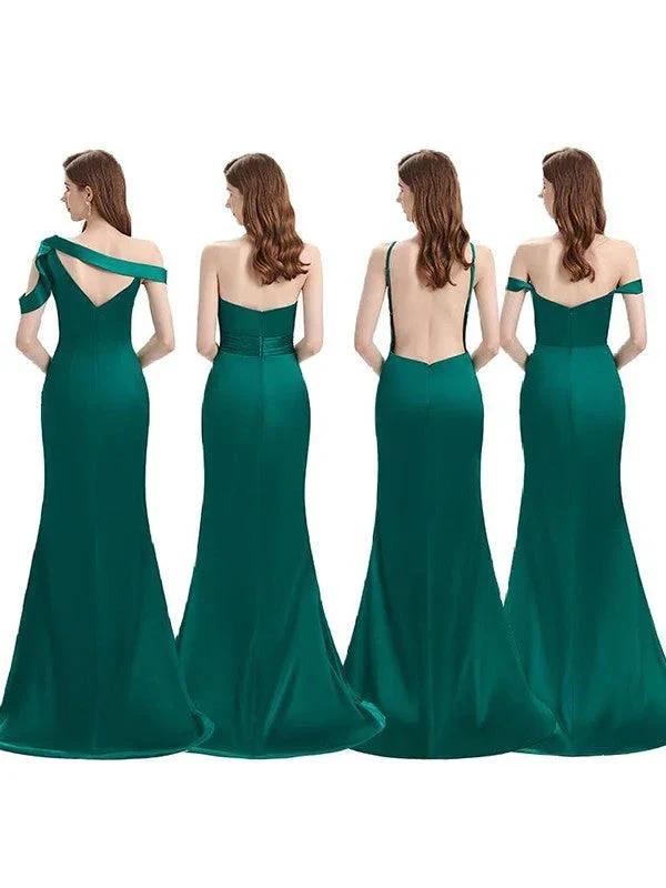 Elegant Vintage Off-the-Shoulder Elastic Woven Satin Ruched Sleeveless Bridesmaid Dresses (ZD13140)