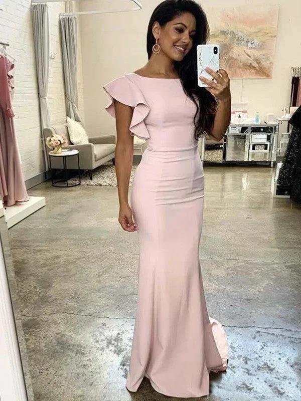 Elegant Vintage Ruched Sleeveless Scoop Stretch Crepe Bridesmaid Dresses (ZD13134)
