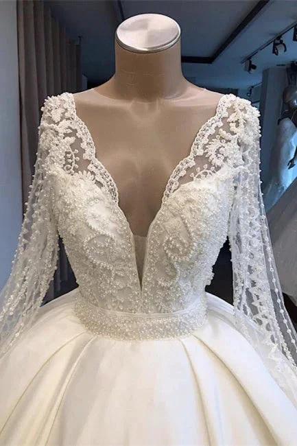 Elegant wedding dress with sleeves Princess wedding dress white (ZD13782)