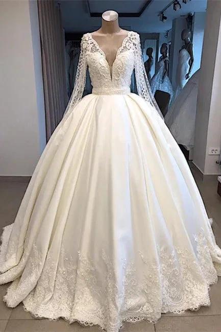 Elegant wedding dress with sleeves Princess wedding dress white (ZD13782)