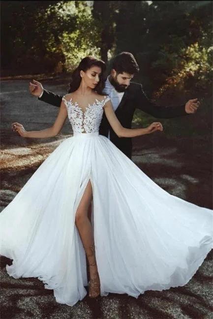 Elegant wedding dresses with lace chiffon floor-length (ZD16609)