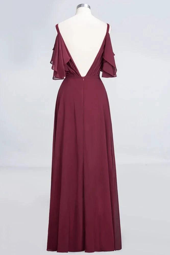 Elgant Ruffles Chiffon Floor-Length Bridesmaid Dress Aline Pearls Sleeveless Wedding Party Dress (ZD13106)