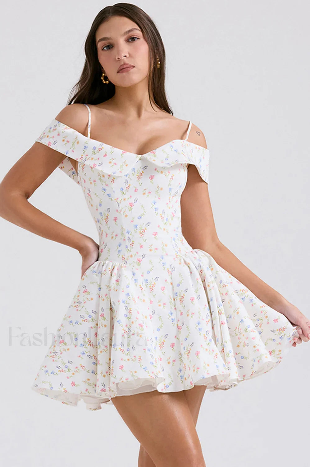 Elida Black Stylish Mini Dress XS / White Floral Print