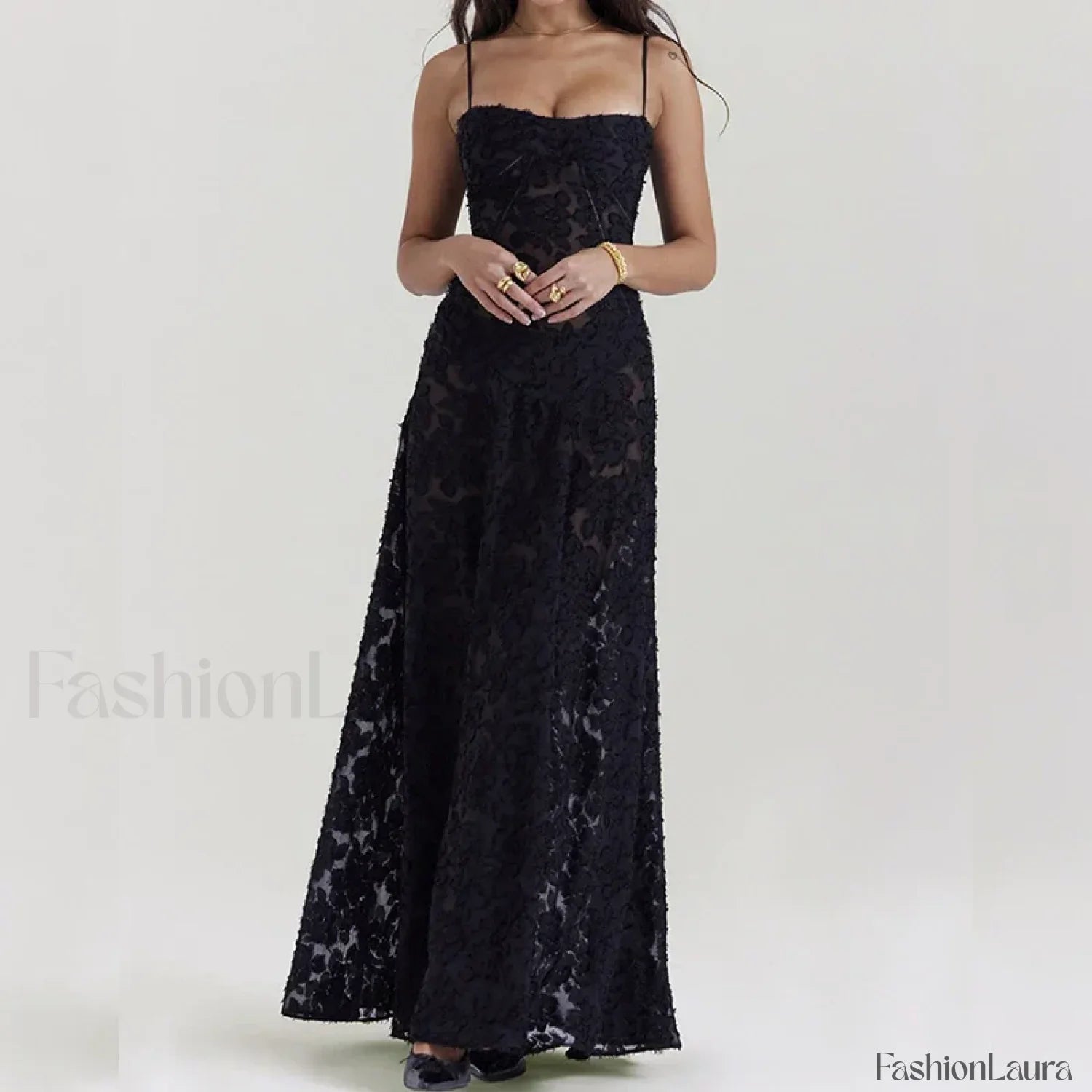 Embroidered Lace Off Shoulder Maxi Dress