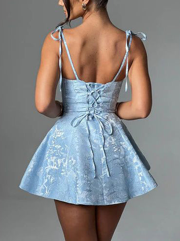 Jacquard Texture Suspender Slimming A - Hem Mini Dress