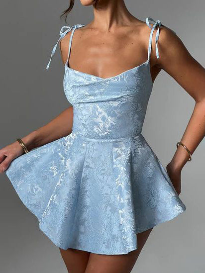 Jacquard Texture Suspender Slimming A - Hem Mini Dress
