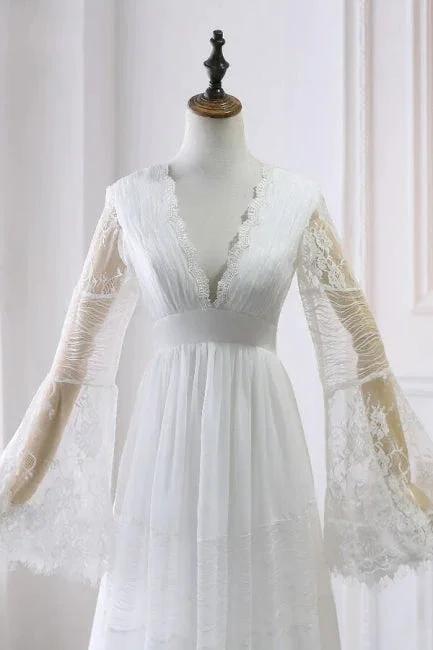 Empire Waist Long Sleeve Lace Tulle Wedding Dress (ZD13922)