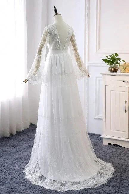 Empire Waist Long Sleeve Lace Tulle Wedding Dress (ZD13922)
