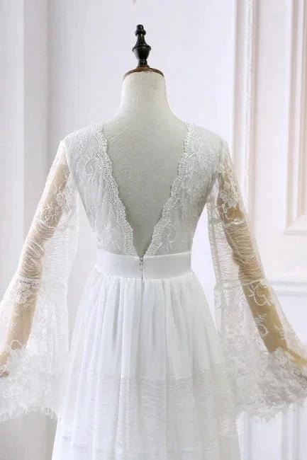 Empire Waist Long Sleeve Lace Tulle Wedding Dress (ZD13922)