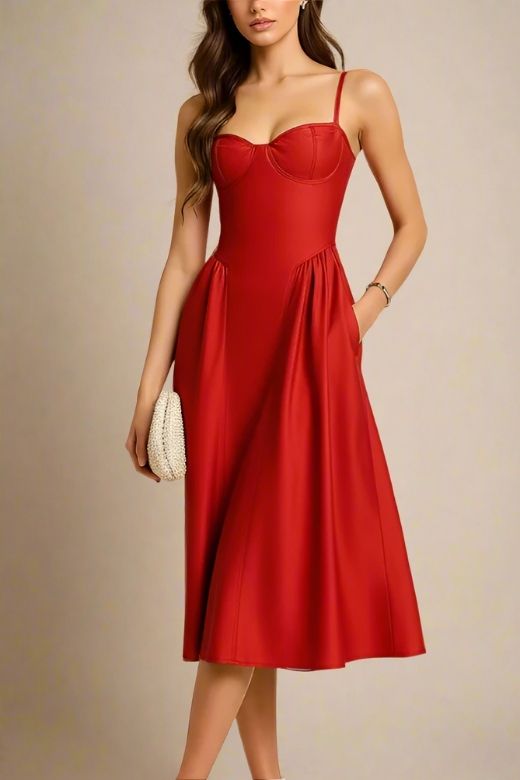 Everly Midi Dress - Lipstick Red