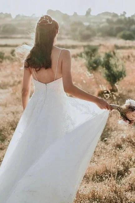 Exquisite Spaghetti Strap Sleeveless A-Line Floor-Length Lace Wedding Dresses (ZD14677)