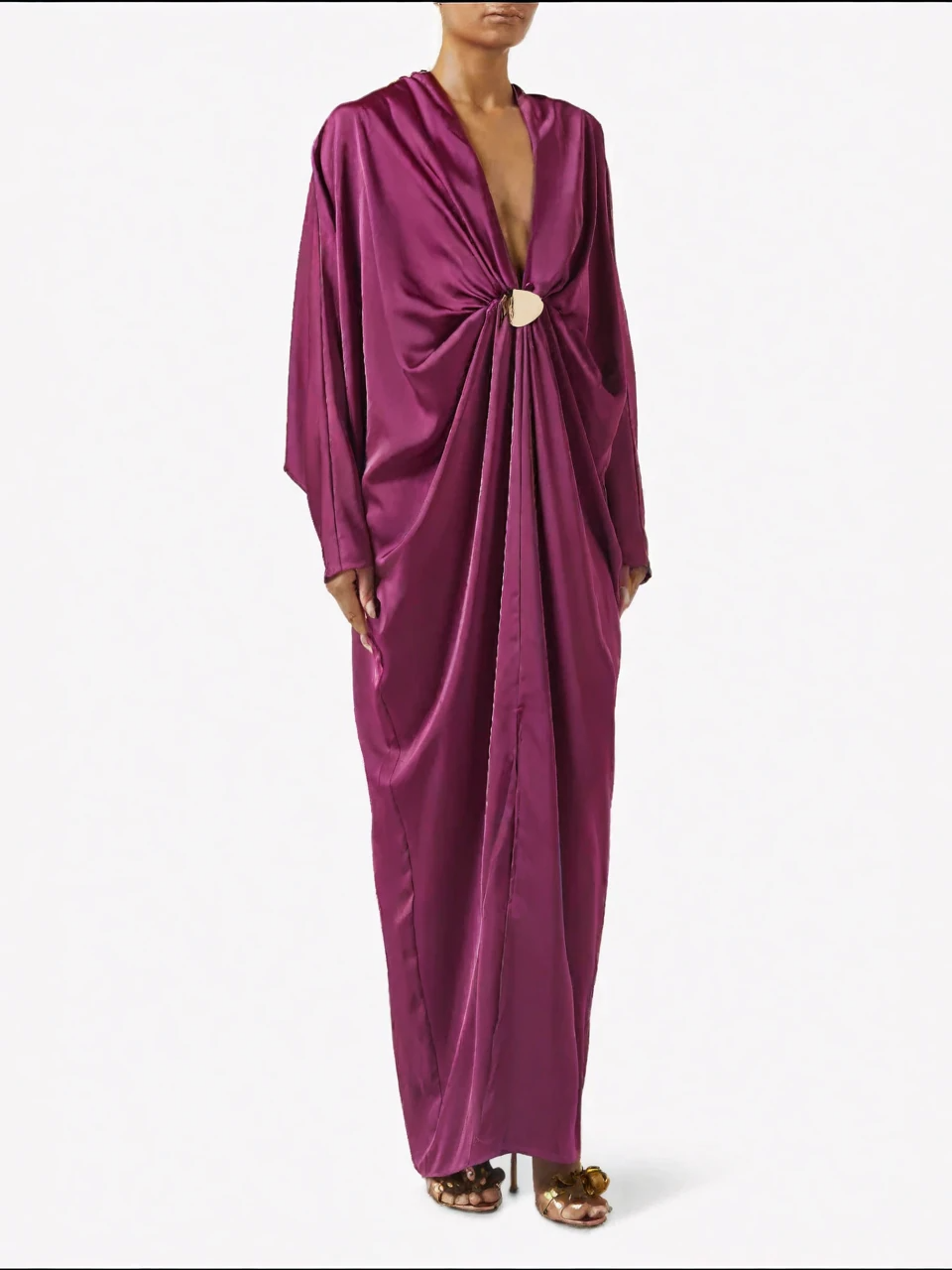 Magenta Satin Neck Maxi Dress in Satin