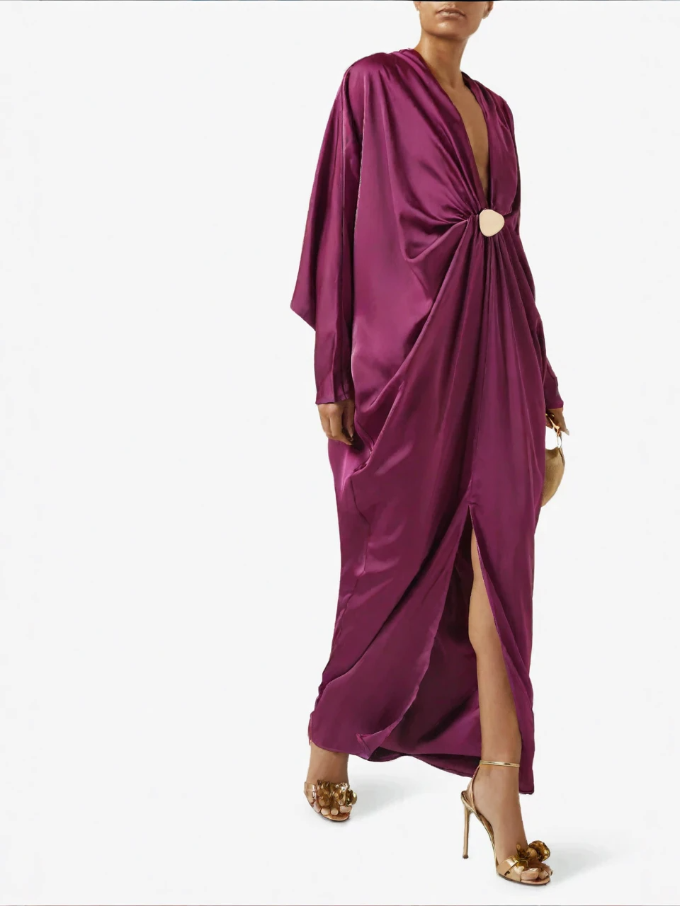 Magenta Satin Neck Maxi Dress in Satin