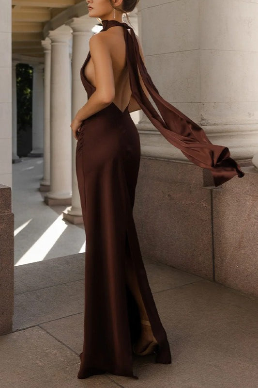 Sexy Satin Backless Dress with Relaxed Fit and Layered Outfit Styling