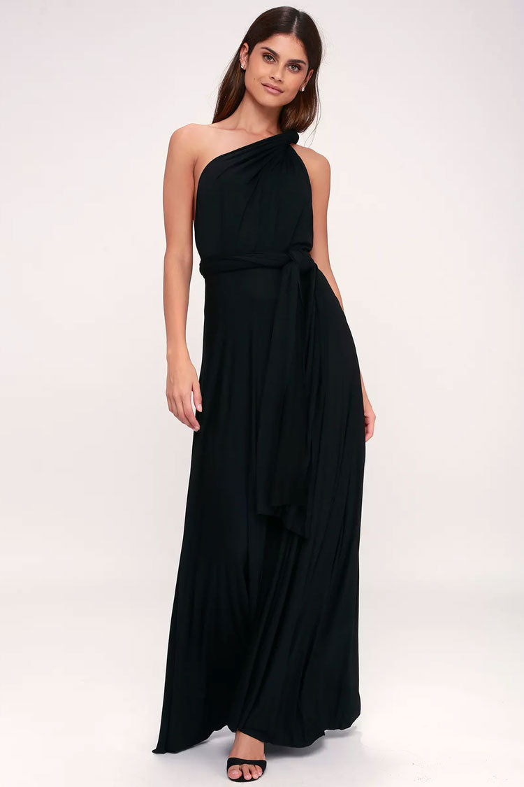 Convertible High Waist A-Line Infinity Maxi Prom Dress - Black - View 4 | VelvetHem