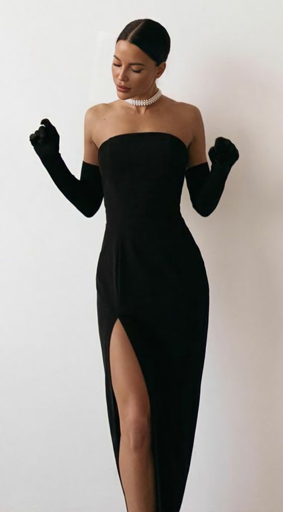 Simple Black Prom Dress Formal Dress With Leg Split