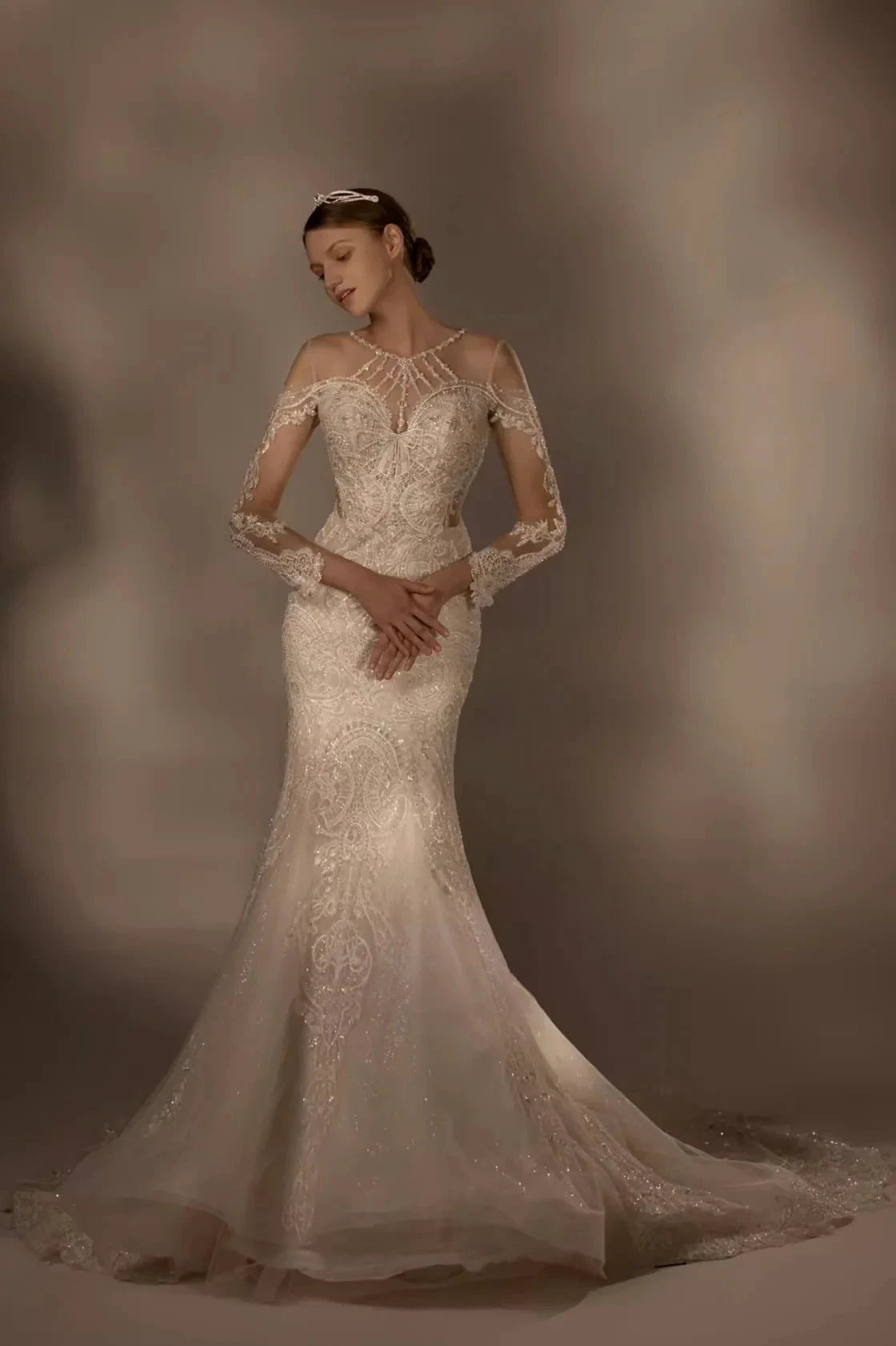 Exquisite Mermaid Halter Neck Illusion Lace Wedding Dress with Beaded Embroidery & Keyhole Back H0010 by ZAPDRESS