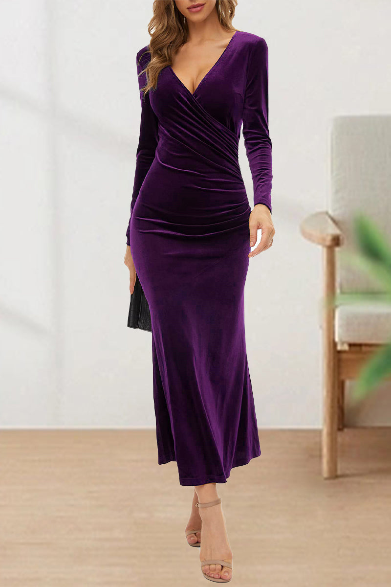 Sweet Elegant Solid V Neck Evening Dress Dresses(4 Colors) - View 7 | VelvetHem