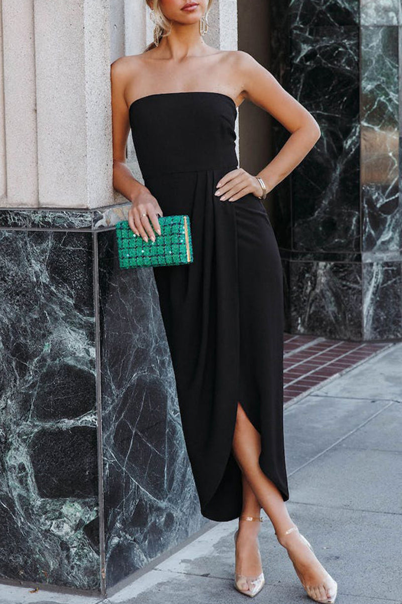 Sexy Formal Solid Slit Strapless Evening Dress Dresses - VelvetHem