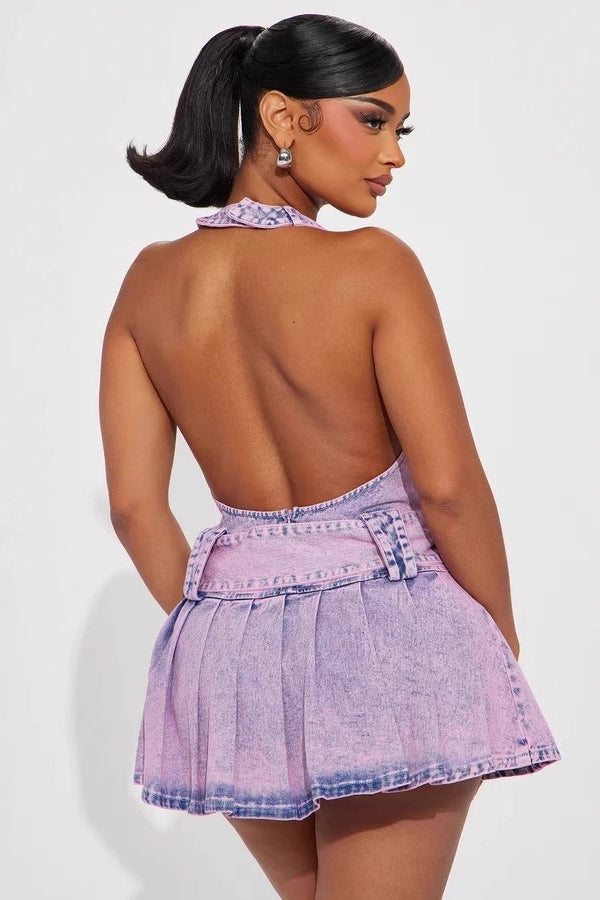 Washed Deep V-Neck Denim Dress - View 3 | VelvetHem