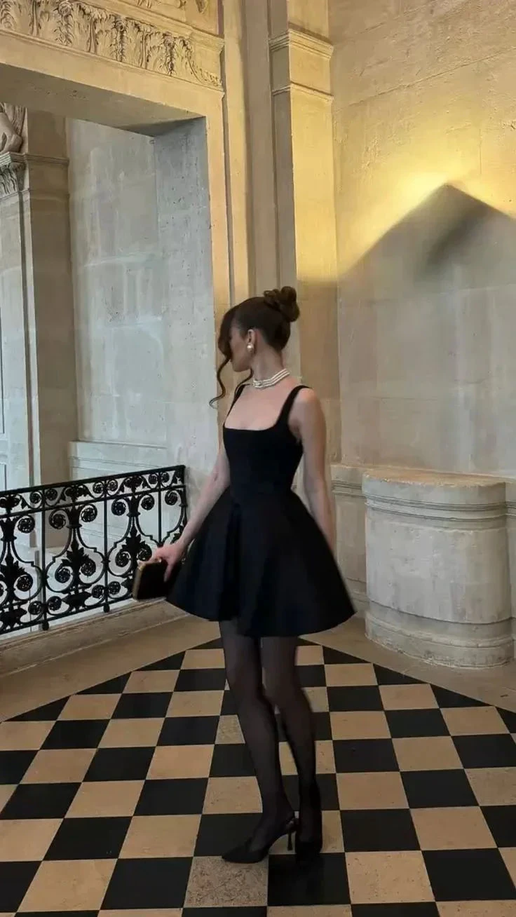 Sexy Straps Black A Line Short Homecoming Dress Birthday Outfit Y7621 by simplepromdress
