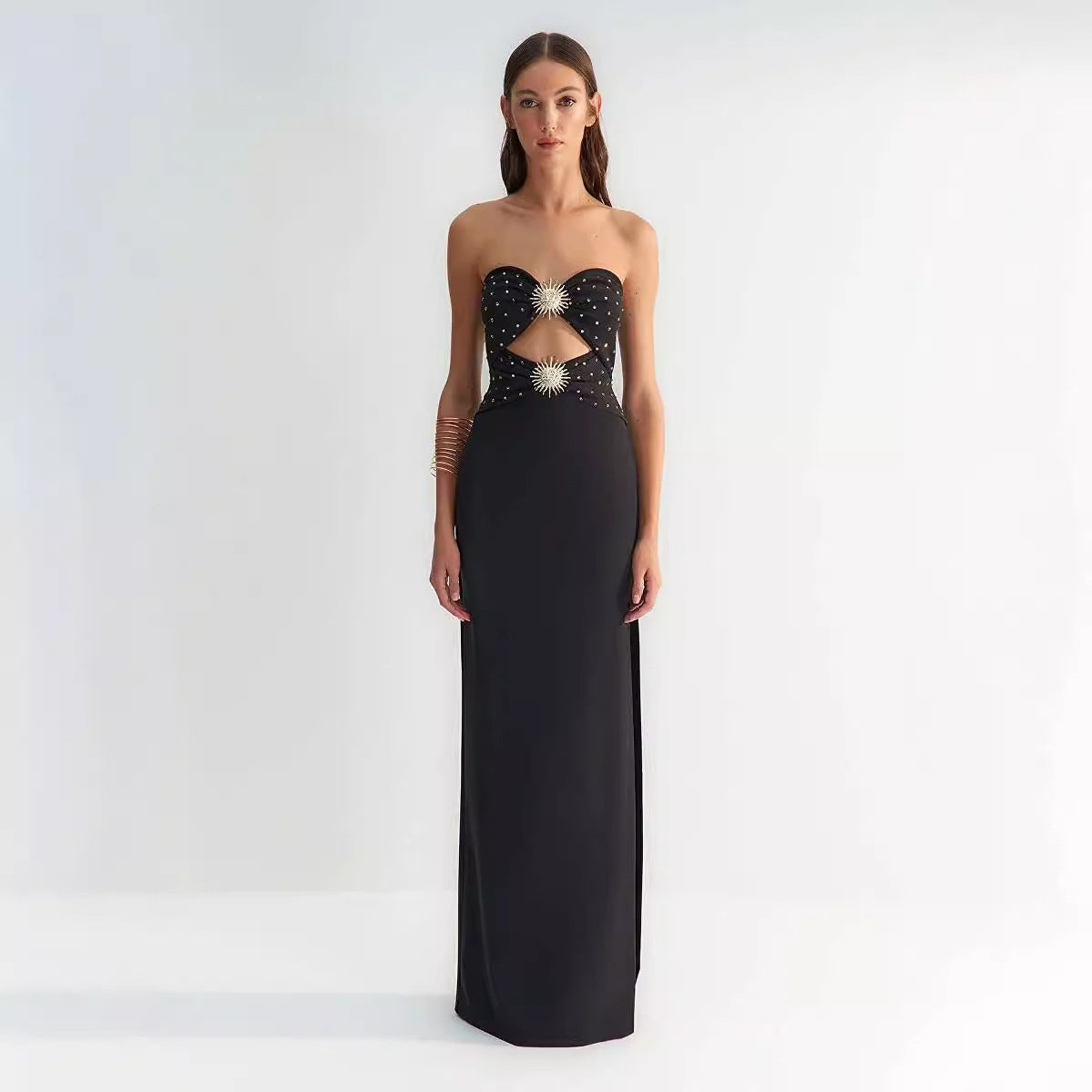 Sexy Cutout Strapless Sunflower Prom Dress - View 3 | VelvetHem